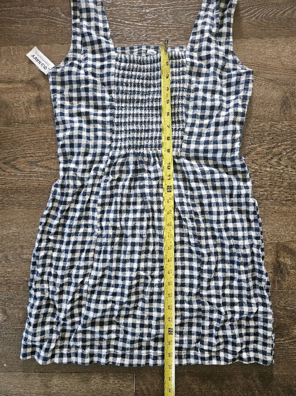 Old Navy Square Neck Linen Blend Blue and White Gingham Mini Dress NWT Size M - Picture 3 of 9